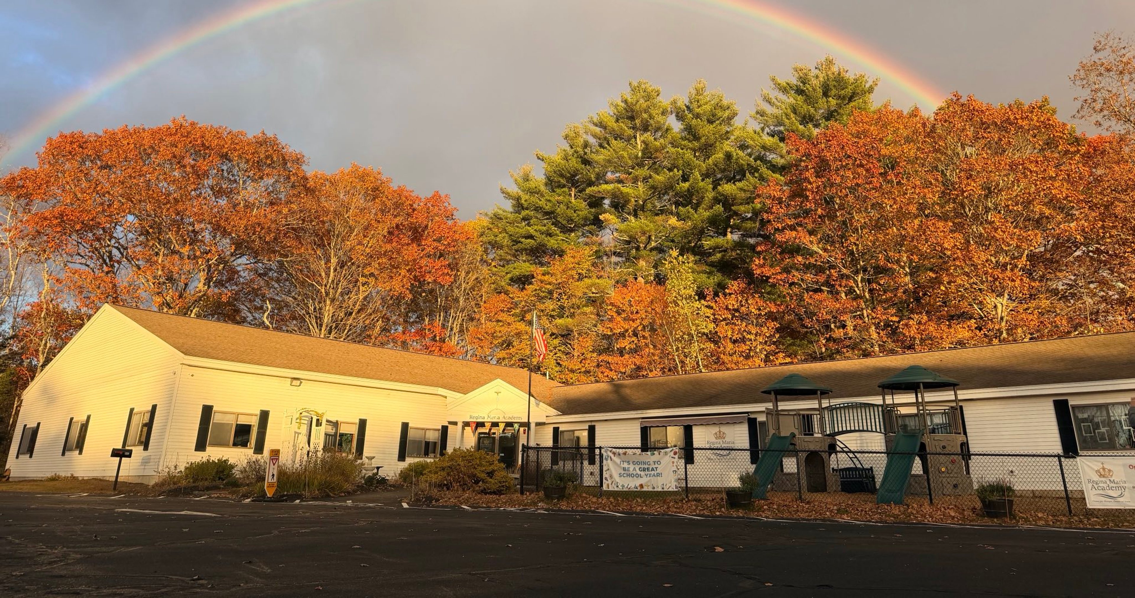 Little blessings building with a rainbow
